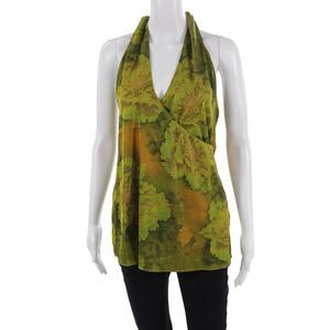 Tiger Mist Womens Floral Sleeveless Halter Blouse Top Green Size XXS